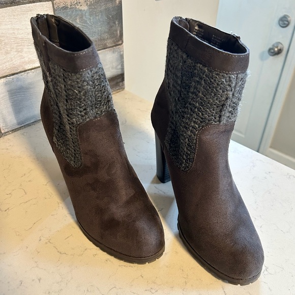 Juicy Couture Faux Suede & Knit Stacked Heel Ankle Boots - Picture 8 of 16